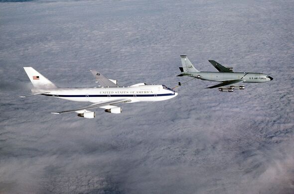 E-4B advanced airborne national command post aircraft being refueled