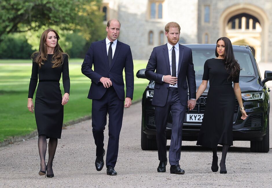 Meghan and Harry on a walkabout with William and Kate in 2022