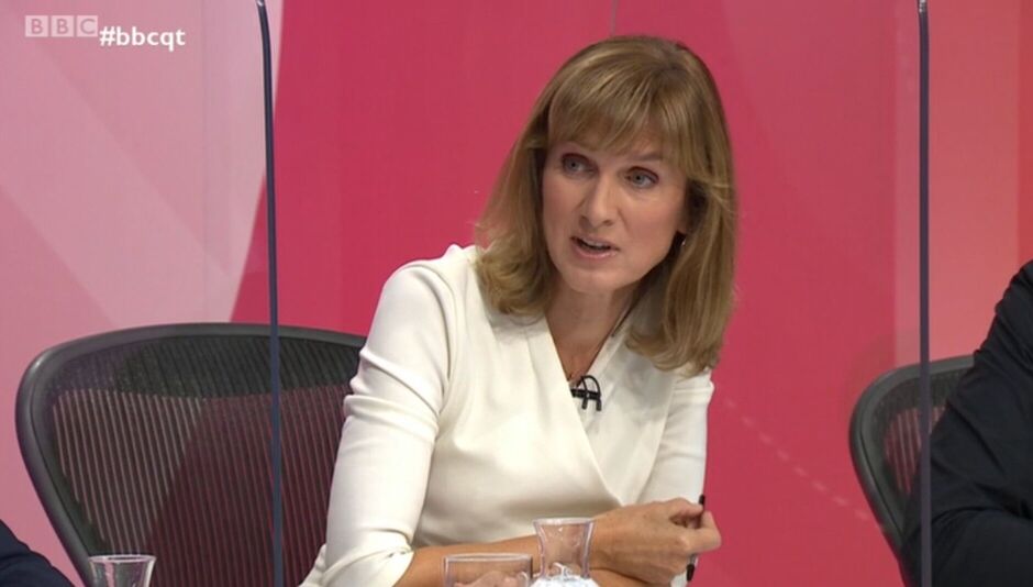 Close up of Fiona Bruce presenting Question Time