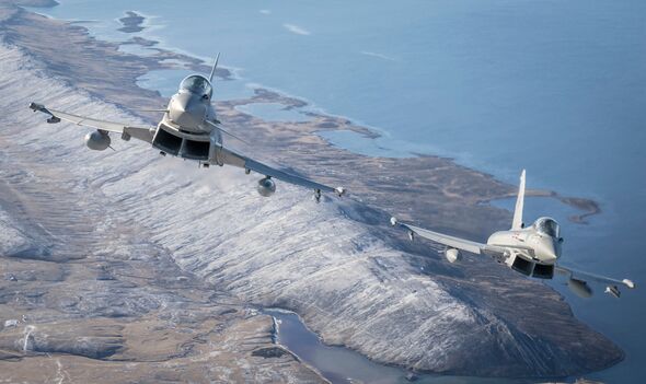 Two Typhoon jets fly over the Falklands