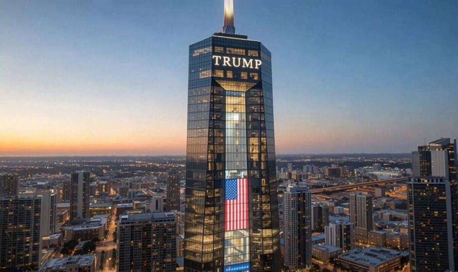 View of skyscraper with Trump written on it