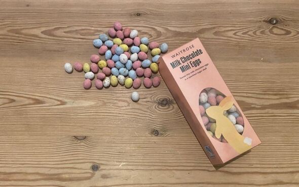 Waitrose mini eggs spilling out of a pink box