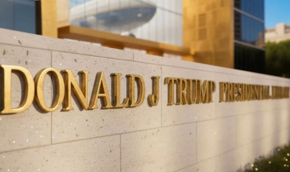 Gold lettering outside the library