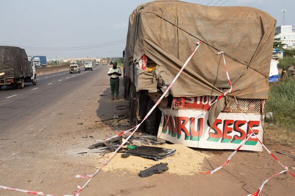 The car collided with this lorry that was parked on the hard shoulder