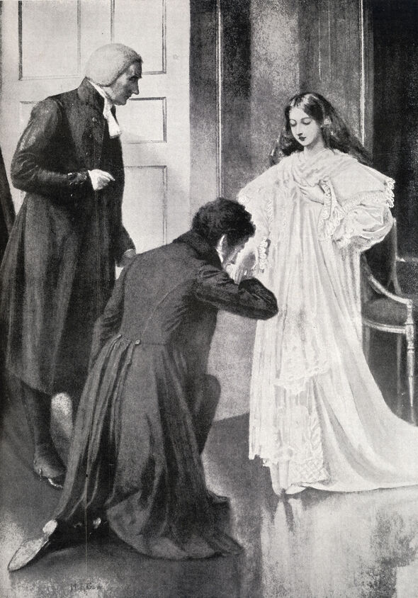 Queen Victoria, 1819-1901, receiving the news of her accession at Kensington Palace, June 20, 1837. From the painting by Miss Mary L.Gow. From the boo