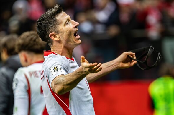 WARSAW, POLAND - 2026/03/26: Robert Lewandowski of Poland seen celebrating a goal during the FIFA World Cup 2026 European Qualif