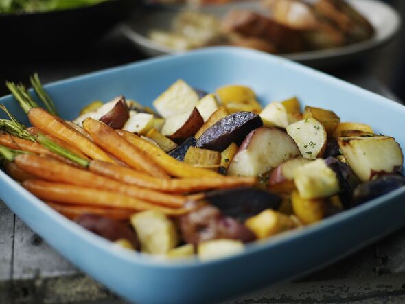 Roasted organic root vegetables