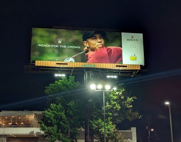 A giant billboard featuring Woods has been put up outside Augusta National