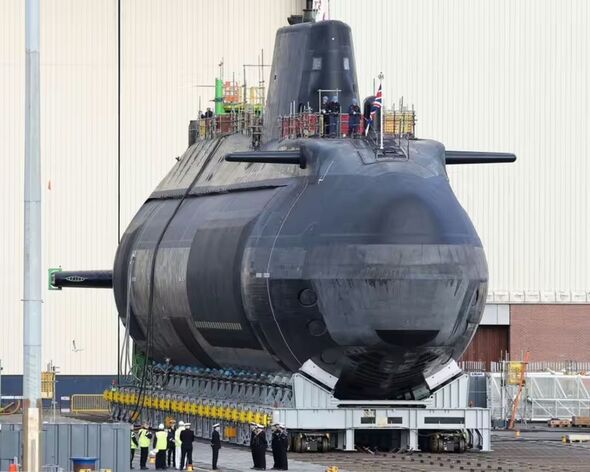 HMS Audacious pictured outside its covered shipbuilding facility