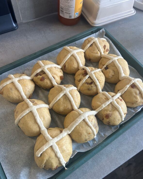 The cross on the buns is made from water and flour