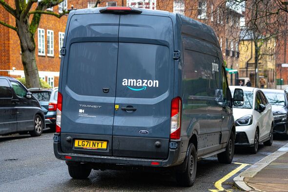 Amazon Prime Delivery Van Parked, Ford Transit Commercial Vehicle, North London Street View