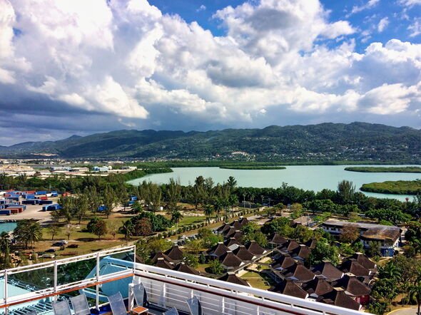 Cruise Ship Deck View Over Montego Bay, Jamaica with Resort and Port Landscape