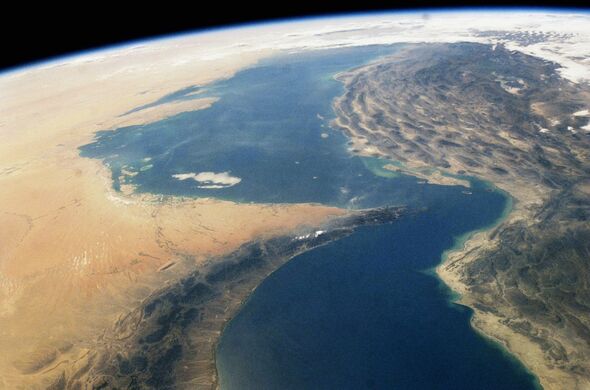 Middle East, Persian Gulf region, Strait of Hormuz, satellite view