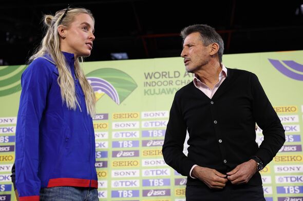 Keely Hodgkinson in conversation with World Athletics President Sebastian Coe during a athletes press conference