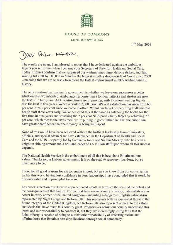 Part one of Wes Streeting's letter