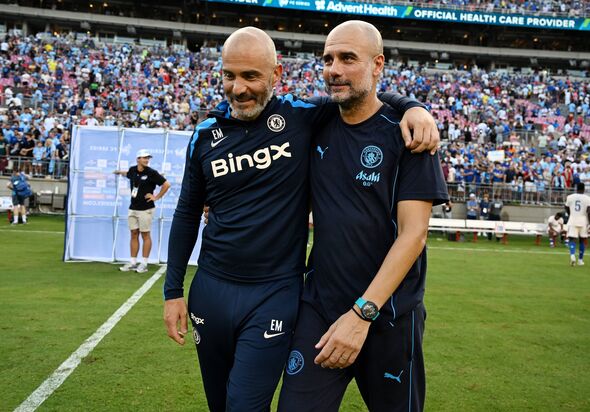 Enzo Maresca talks to Pep Guardiola