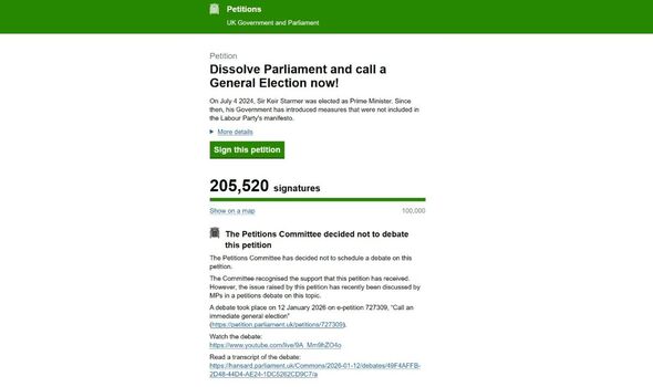 Screenshot of petition web page
