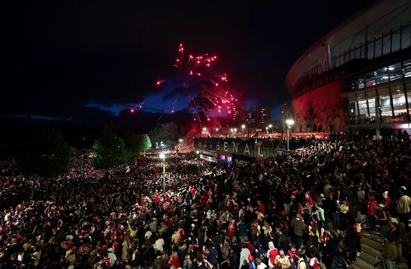 Arsenal Fans Outside Emirates Stadium As Title Rivals Manchester City Play AFC Bournemouth