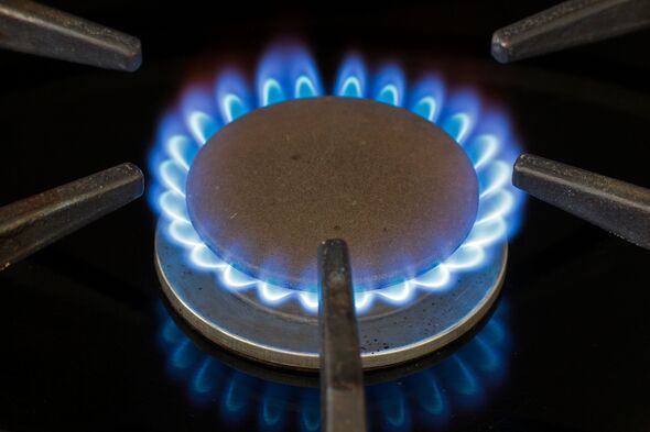 Blue natural gas flame on a domestic cooker gas hob