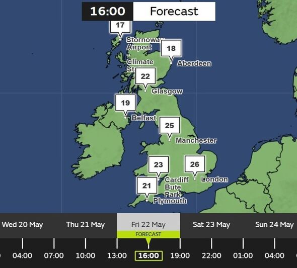 met office map showing high temperatures