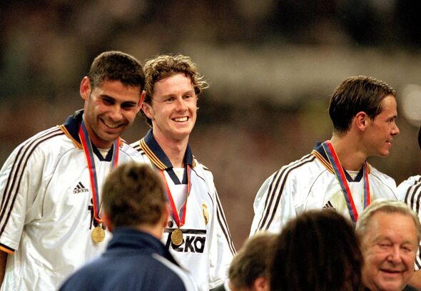 Steve McManaman celebrates with Real Madrid
