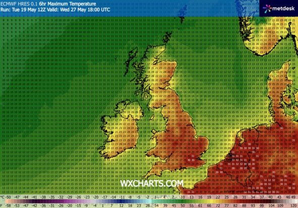 WX Charts max temperatures map