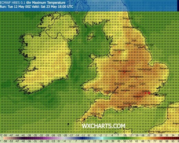 Weather map for 6pm on May 23