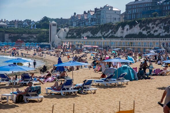 Very busy Viking Bay on a sunny and very hot day in