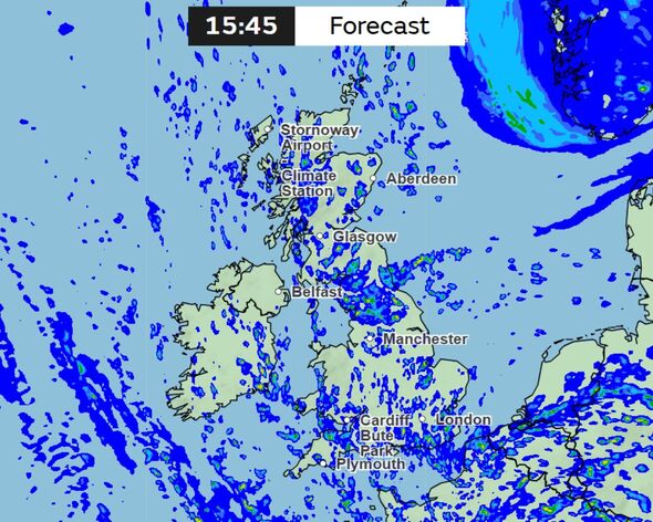 Met Office weather map for 3.45pm tomorrow, May 13