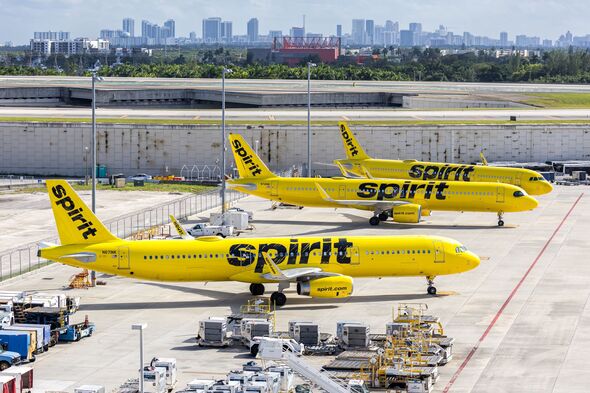 Spirit Airlines Airbus A321 airplanes at Fort Lauderdale airport in the United States