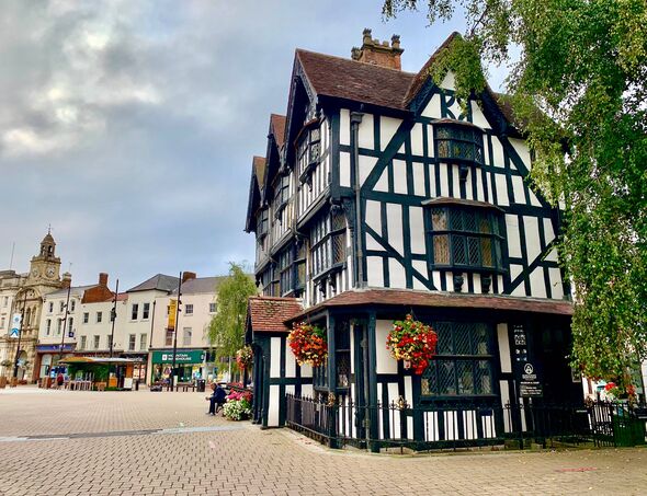 Hereford, UK - September 16, 2019: The Old Black and White House, a perfectly preserved timber-framed Jacobean house, in Herefo