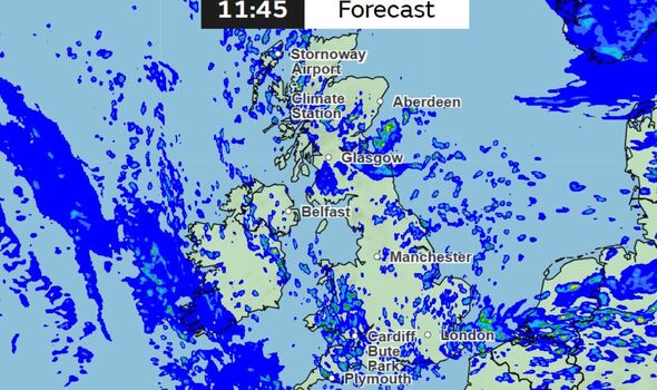 Met Office weather map for 11.45am tomorrow, May 13