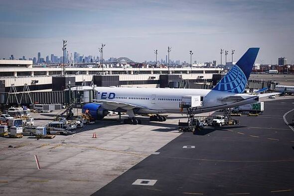 A United Airlines plane sits at a gate at Newark Liberty International Airport in Newark (file image)