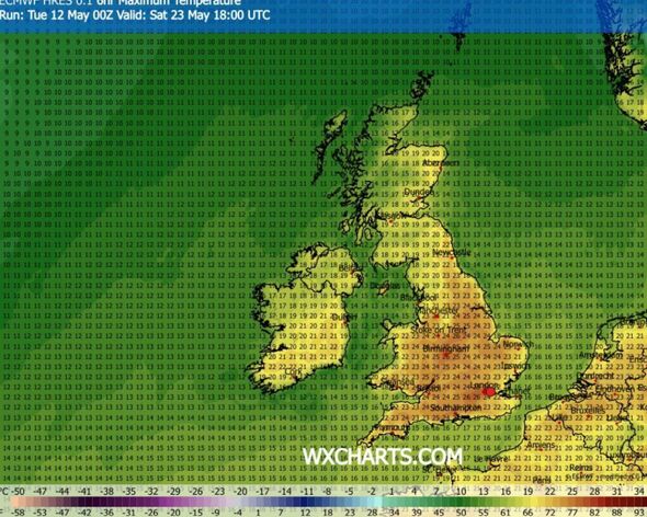 Hot weather map for May 23 at 6pm