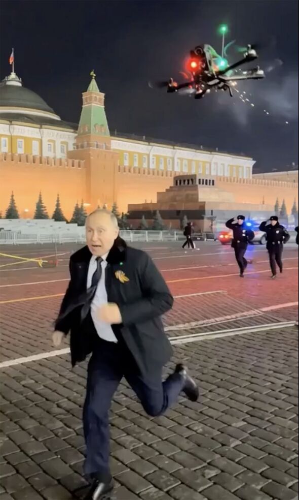 An AI video shows the 73-year-old Russian ruler being hunted by a Ukrainian UAV.