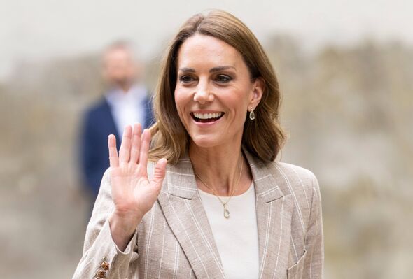 REGGIO EMILIA, ITALY - MAY 14: Catherine, Princess of Wales waves during a visit to REMIDA, Reggio Emilia's creative resource ce