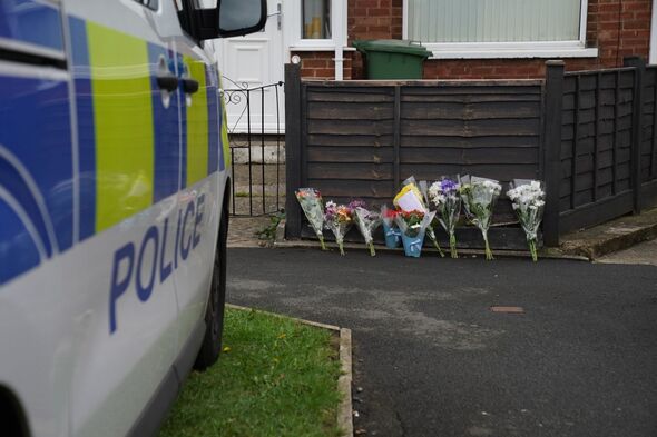 Flowers outside of a house on Marsh House Avenue, in Billingham, following the death of Rhys Cameron