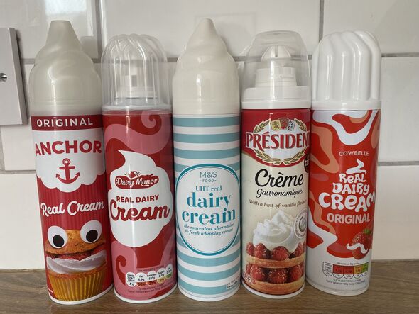 Anchor, Président, Aldi, Lidl, and Marks & Spencer whipped creams