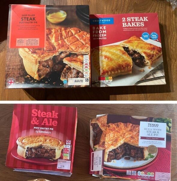 Four supermarket pies from M&S, Aldi, Tesco and Sainsburys