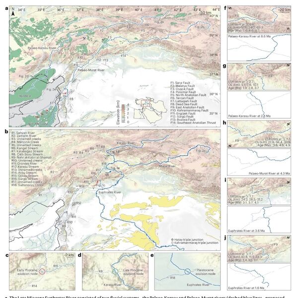 Paths of the ancestral and modern Euphrates River
