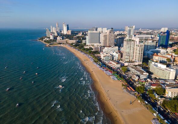 Landmark view point of pattaya thailand asia travel beach city. Pattaya Bay.