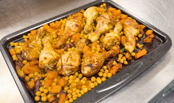 Chicken and mango chutney traybake fresh out of the oven