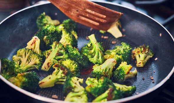 Picture of broccoli cooking in a pan