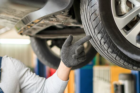 Finger pointing at tyre treadwear indicator / Tyre check and replacement for safety concept