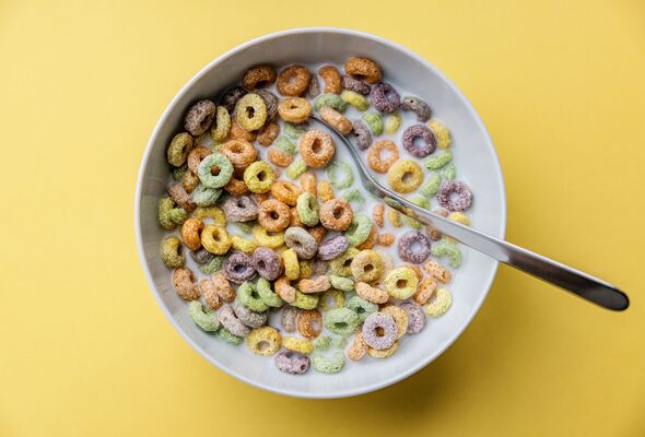 Colorful cereals with milk
