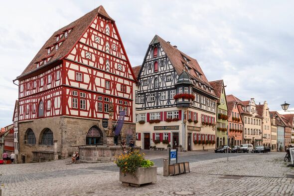 Rothenburg, Germany, September 7, 2022; Historic colorful half-timbered houses in the center of the medieval town of Rothenburg