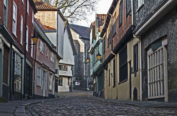 Elm Hill Street in Norwich, England