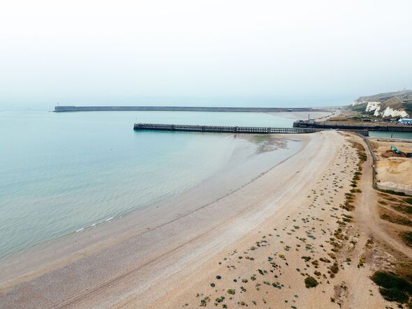 Aerial view of Newhaven beach in East Sussex, England