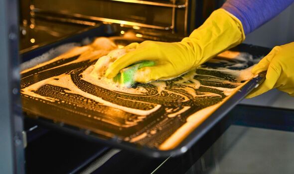Picture of someone cleaning an oven