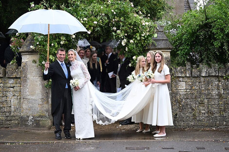 The happy newlyweds smiling
